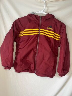 90’s Reversible Adidas jacket athletic boys embroidered logo red/grey youth smal